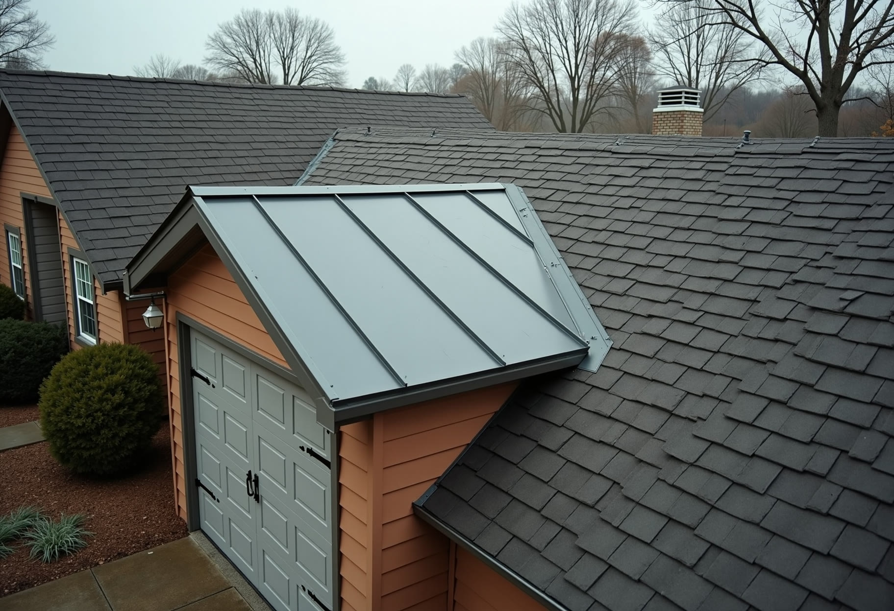Standing seam metal over a garage addition in Norman