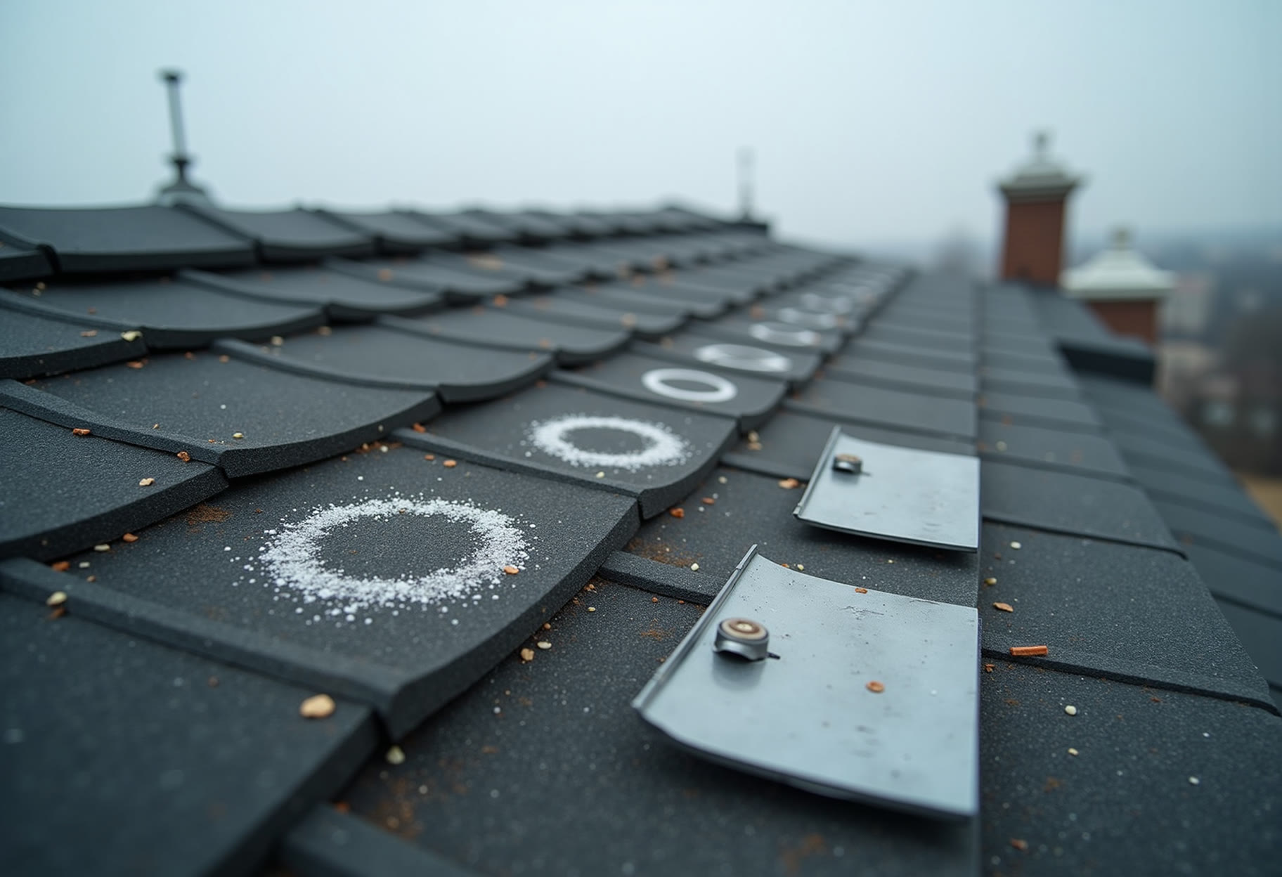 Hail-bruised south slope marked and documented in Moore