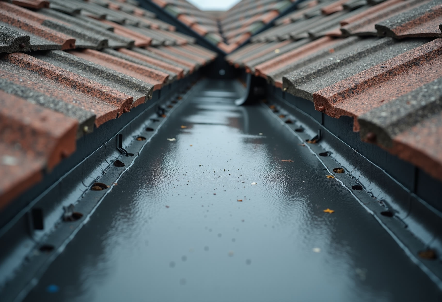 Valley metal and ice-and-water going in ahead of shingles in Mustang